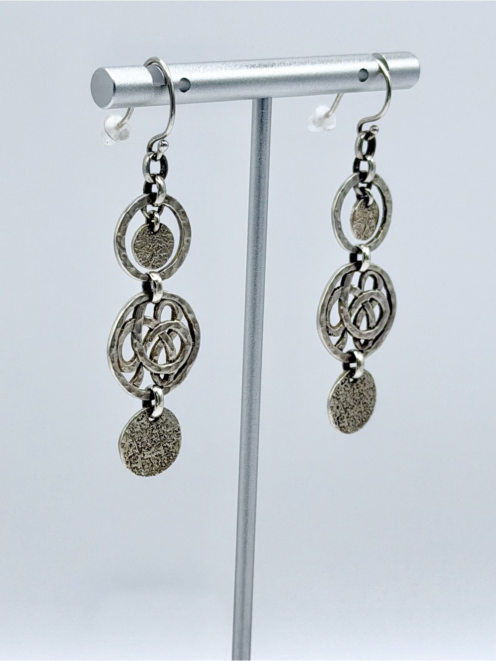 Silpada Hammered Sterling 3-Tiered Discs & Circles Celtic Design Wire Earrings - Picture 2 of 13